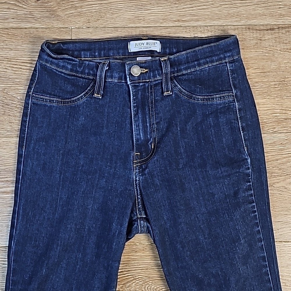 Judy Blue High Rise Super Flare Leg Raw Hem Dark Wash Stretch Denim Jean - Picture 3 of 16